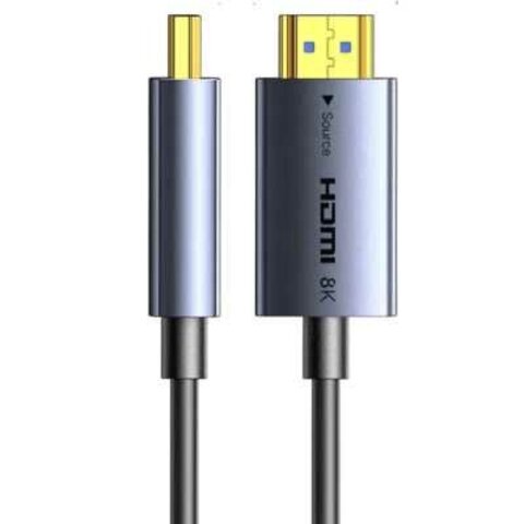 Кабель оптоволоконный UGREEN HD183 (55508) HDMI 8K Fiber Optic Cable Male to Male Aluminum Shell, 30м, темно-серый