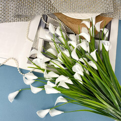 №2 Каллы мини, искусственные цветы, Белые, более 50 голов, 40 см, набор 2 букета.