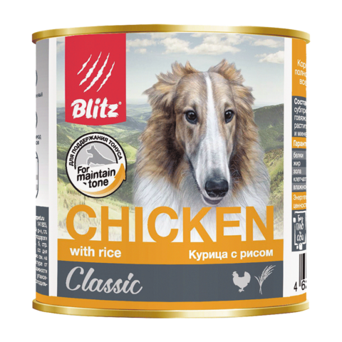 Blitz Classic Консервы для собак с курицей и рисом (Банка)