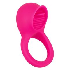 Ярко-розовое эрекционное кольцо Silicone Rechargeable Teasing Tongue Enhancer - 