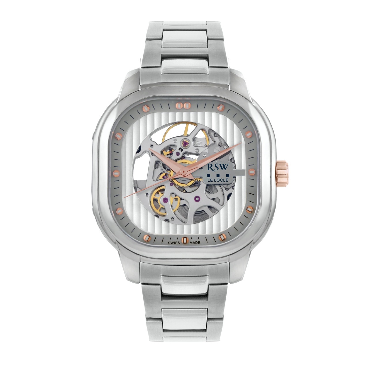 Montre Automatique Suisse RSW Le Locle RSWA122-SL-3 Pour Homme - Noire, Cuir, Neuve Complète