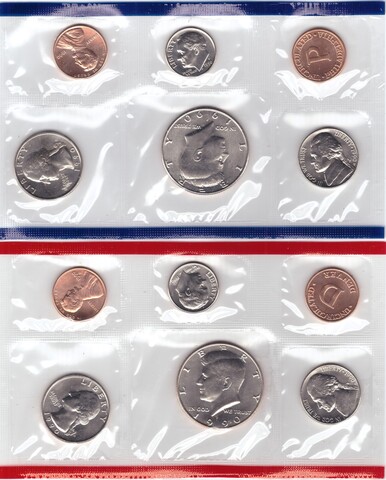 Годовой набор монет США 1990 год (5 монет + жетон - D; 5 монет + жетон - P) в родном конверте. Медно-никель, медь