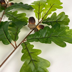 №2 Дуб зеленые листья на ветке, с желудями, искусственная зелень, ветка 60 см, набор 2 шт.