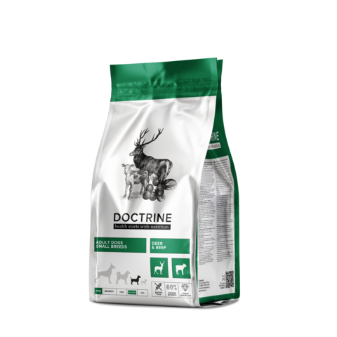 DOCTRINE Сухой беззерновой корм для взрослых собак мелких пород с телятиной и олениной 800 гр