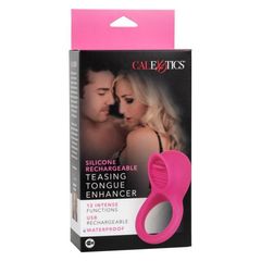 Ярко-розовое эрекционное кольцо Silicone Rechargeable Teasing Tongue Enhancer - 
