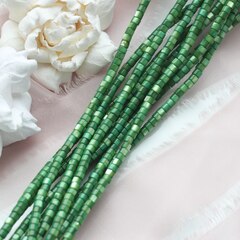 Перламутр натуральный зелёный, бусина цилиндр 4*3 мм, нить, ПР082