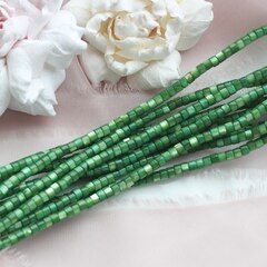 Перламутр натуральный зелёный, бусина цилиндр 4*3 мм, нить, ПР082