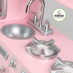 Кухня детская из дерева "Винтаж", цвет Розовый (Pink Vintage Kitchen)