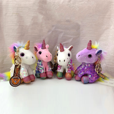 Брелок Единорог с пайетками розовый 13 см