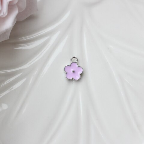 Подвеска Цветок с эмалью 11*9 мм, розовая, родий П1049