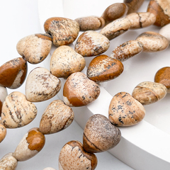 "Яшма пейзажная" бусины, сердце, размер около 12 мм, цена за 8 шт (1/4 нити)