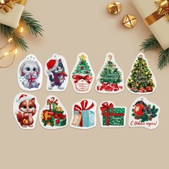 Шильдик, Новогодний, МИКС, 10 шт.