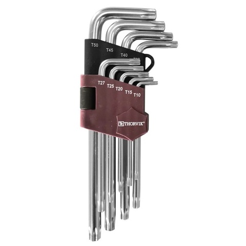Thorvik TTK9S Набор ключей торцевых T-TORX® с центрированным штифтом, Т10H-T50H, 9 предметов