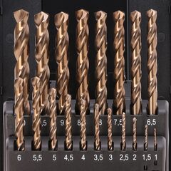 Набор сверл по металлу 1-10мм 19шт DIN338 HSSE-Co5 130° (пл. кейс) Terrax by Ruko A215214RO