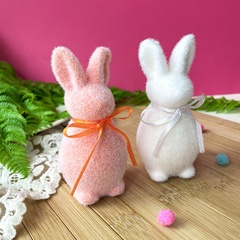 Зайчик, заяц, кролик с бантиком, фигурка бархатистая, Пасхальный декор, размер 4*4,5*10,5 см, набор 2 шт.