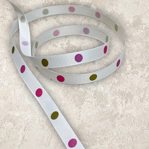 Лента репсовая  1 см разноцветный горох №1(1метр)