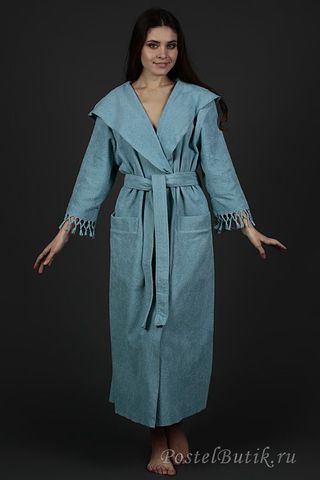 Халат хлопковый Hamam Meyzer Tassels бирюзовый