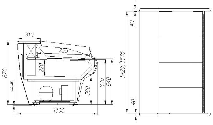 Витрина холодильная POLUS G110 SM 1,5-2 (ВХСо-1,5 Carboma G110)
