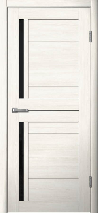 Дверь межкомнатная Двероникс 02Л, цвет снежный ясень, экошпон, стекло черное