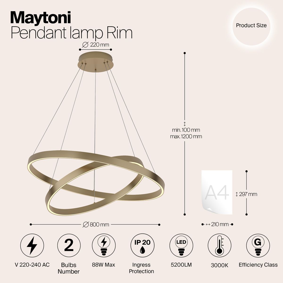 Подвесной светодиодный светильник Maytoni Rim MOD058PL-L74BS4K