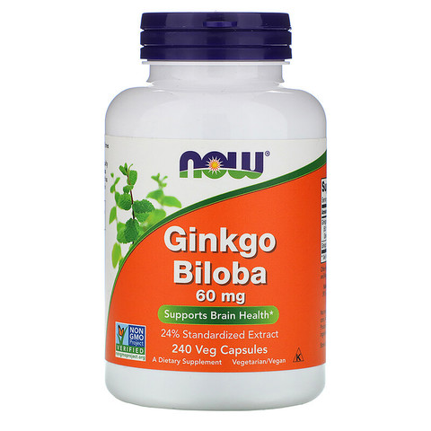 Now Foods, Гинкго билоба, 60 мг, 240 растительных капсул