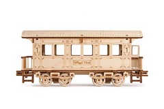 Локомотив R17 с вагоном и рельсами от Wood Trick cборная механическая модель, деревянный конструктор, 3D пазл