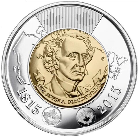 2 доллара Сэр Джон Макдональд, 2015 год. Канада. UNC