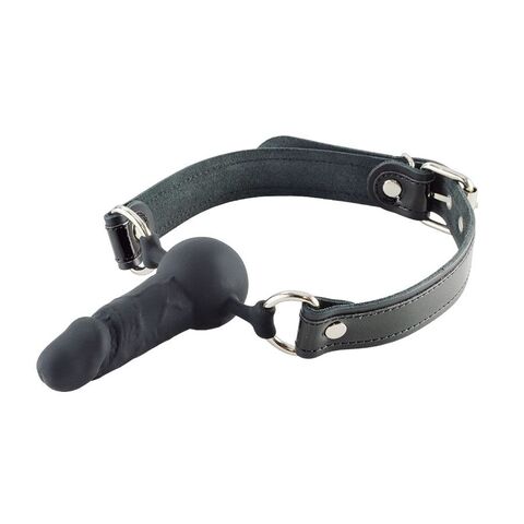 Черный кляп-шар с фаллосом на кожаных ремешках - Sitabella BDSM accessories 3346-1