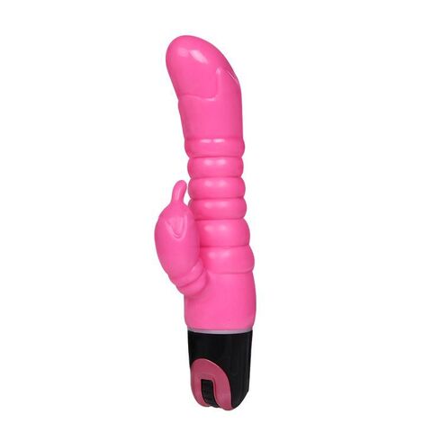 Розовый вибратор-кролик с ребрышками - 22,5 см. - Baile BW-048001