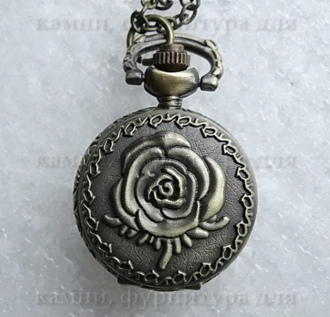 Часы на цепочке с розой (цвет - античная бронза) 36х27Х12 мм ()