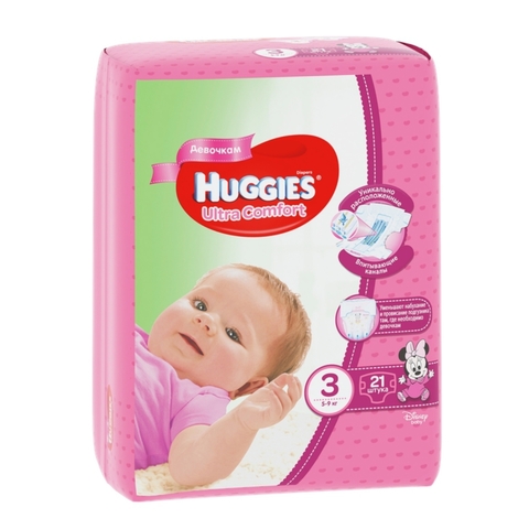 Подгузники HUGGIES Ультра Комфорт д/девочек 21 шт №3 5-9 кг РОССИЯ