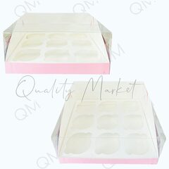 Коробка под капкейки с пластиковой крышкой 235*235*100 мм (9) (розовая матовая), 50шт
