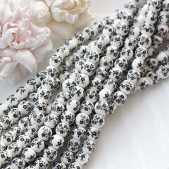 Бусина Шарик, керамика, белая с черной росписью, 8 мм, 1 нить, К155