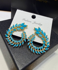 Комплект украшений колье+ серьги+ кольцо в стиле шопард с вставками под бирюзу