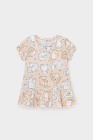 туника  для девочки  КР 302745-1/песчаный,зайчики и ромашки к563