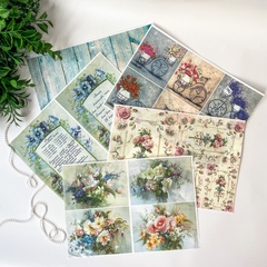 Декупажная карта, размер А4, плотность 45 г\м2, рисунок микс, набор 5 штук.