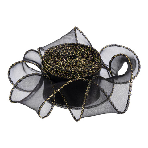 Лента декоративная в ассортименте, органза с леской, золотая кайма