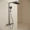 SC6100GG Душевая стойка SANCOS VOS с термостатом, изливом, полкой, верхним душем, воронен сталь