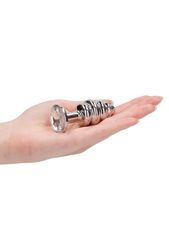 Серебристая анальная пробка с прозрачным кристаллом Ribbed Diamond Plug - 7,3 см. - 