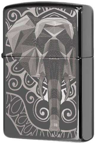Зажигалка Zippo Elephant Fancy Fill Design с покрытием Black Ice, латунь/сталь, чёрная, глянцевая123
