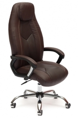 Кресло компьютерное Босс (Boss) хром — кож/зам (коричневый/коричневый перфорированный (2 TONE/2 TONE /06)