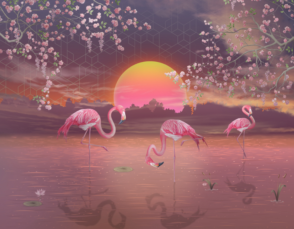 Фреска с розовыми Фламинго
