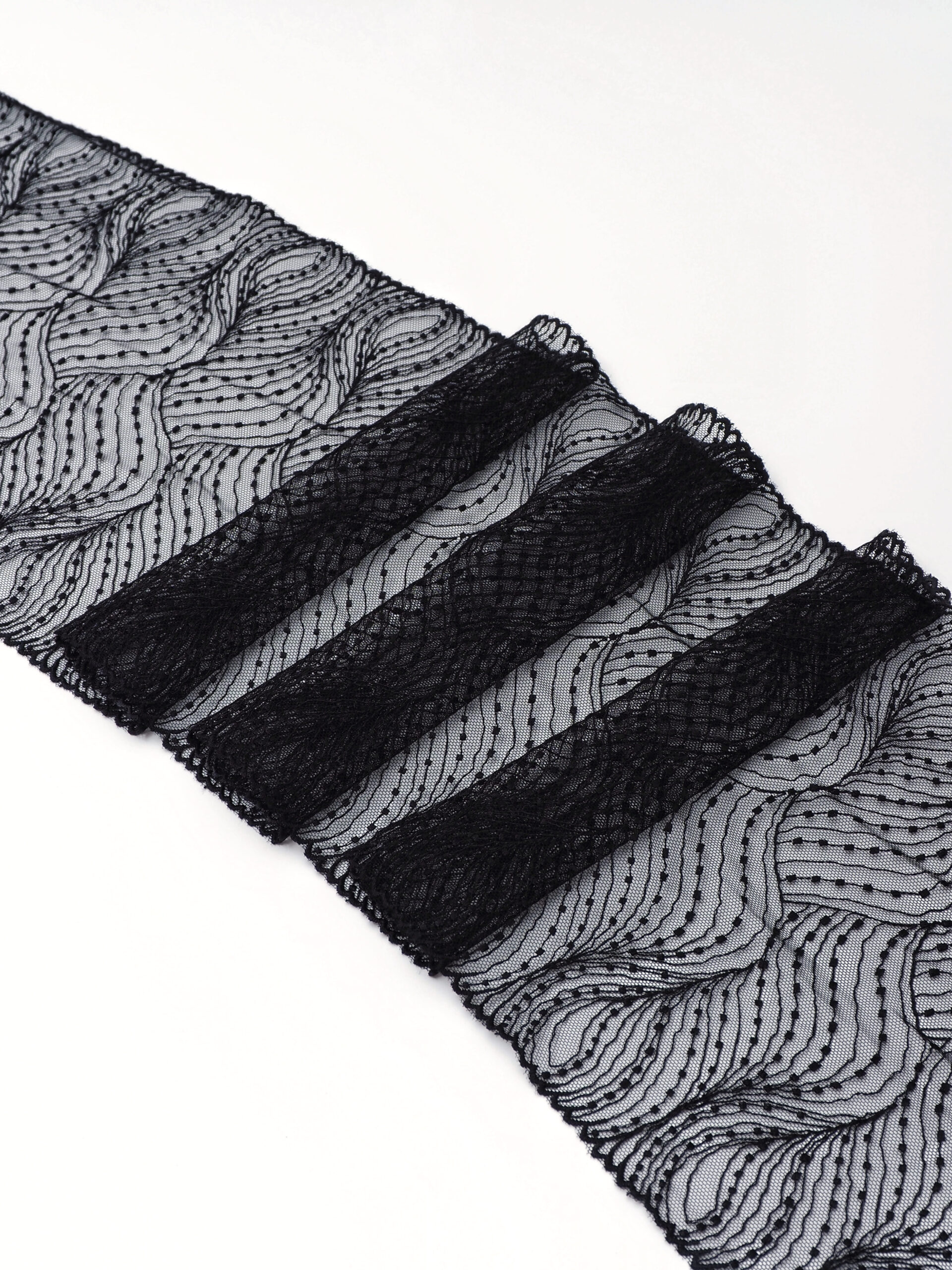 Вышивка на сетке неэластичная черная ширина 19,5 см