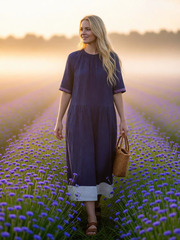 Люсия. Платье льняное макси с вышивкой на рукавах PL-422623