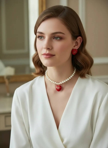 Жемчужное колье/чокер Valentino с красным сердцем