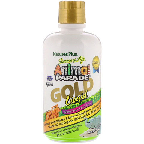 Nature's Plus, Source of Life, Animal Parade, Gold Liquid, мультивитамины для детей, вкус натуральных тропических ягод, 887,10 мл (30 жидк. унций)