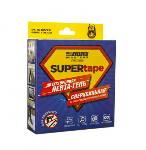 Лента-гель двухсторонняя (3 см х 3 м) ABRO TGE-030-2-3-RE