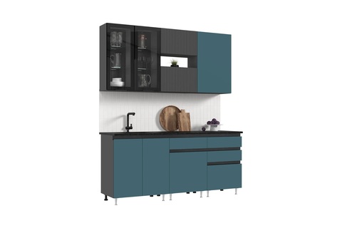 Кухня Техно-6 2.0 м графит / атлантик софт / графит софт