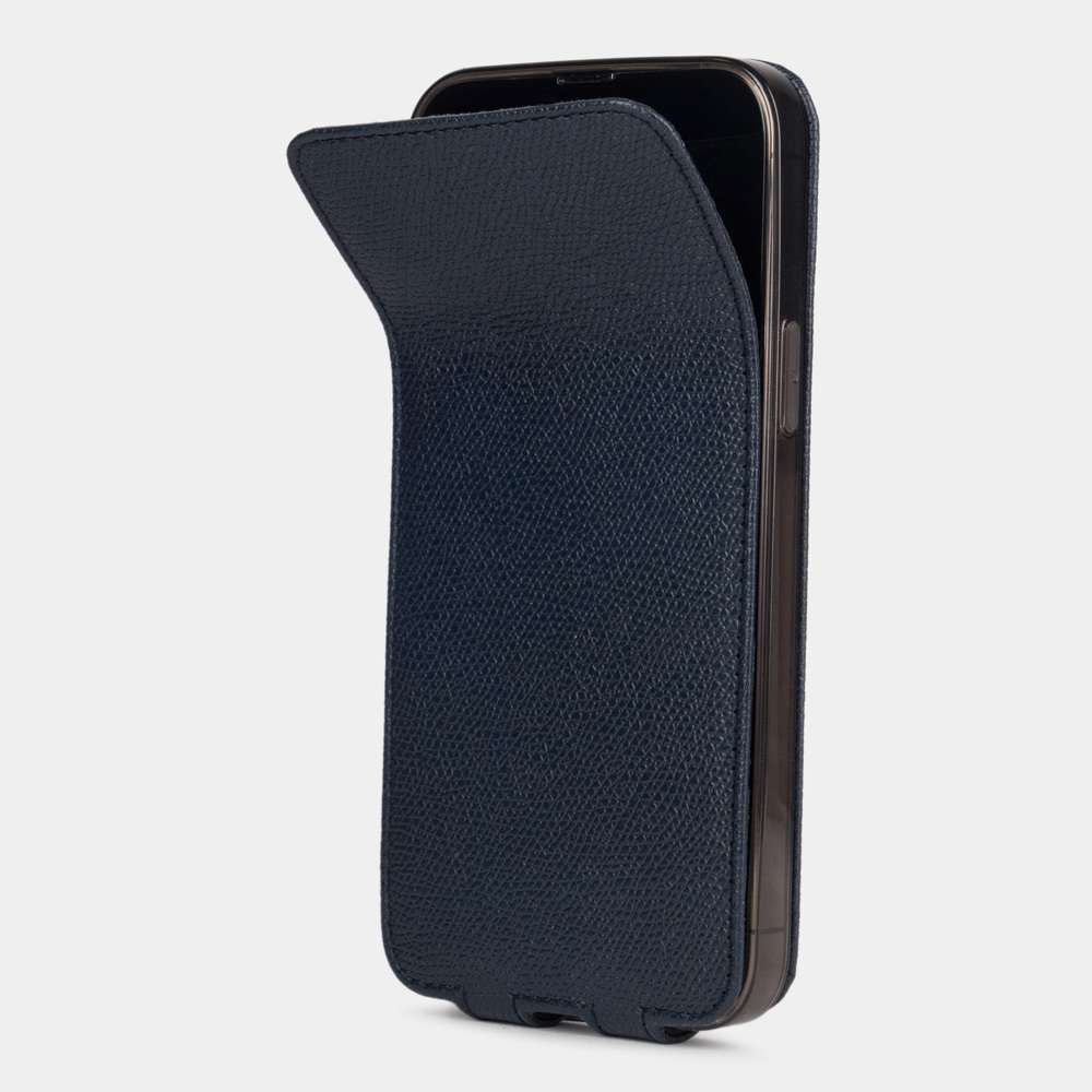Чехол кожаный для iPhone 13 Pro Max синего цвета