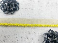 Кант на органзе с бисером, ш. 1 см, бисер ш. 0,5 см, жёлтый